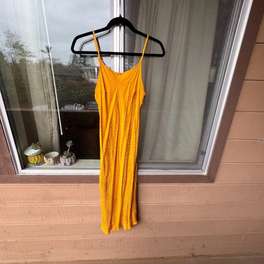 Yellow Spaghetti Strap Mid-Length Dress with Adjustable Straps
